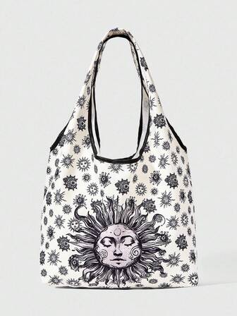 Grunge Punk Borsa shopper da donna in stile gotico con stampa di sole alla moda, grande capacità e portatile