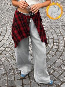 Jouncy Simple Casual Solid Color Elastic Waist Drawstring Sweatpants, Suitable For Everyday Wear Fall Cloth For Women