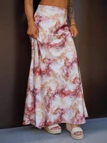 SAYEHFBABY Váy midi chữ A thanh lịch đa năng cho nữ có họa tiết chấm bi Maxi bằng vải satin - Cà phê nâu - Xem 6