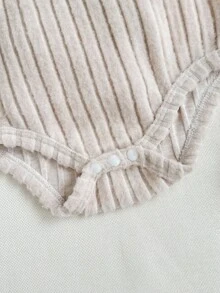 SHEIN 3pcs/Set Newborn Baby Girls Cute Solid Color Soft Comfortable Ruffled Bodysuit & Headband Set, Suitable For Autumn/Winter, Indoor & Outdoor Wear Fall