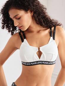 Women's Letter Jacquard Hollow Comfortable Bra Bralette White Bralette Tape Bra White Sports Bra - Black and White - View 1
