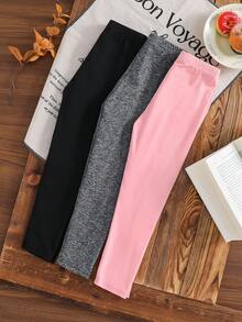 SHEIN Emery Rose Kids 3pcs/Set Young Girl Solid Color Fitted Casual Leggings,Fall&Winter,Halloween,Girl Fall Clothes,Girl Fall Tops,Mon And Daughter Matching ,New Fall Fashion,Sister And Me Kids Tights Tight Legging For Children Winter Leggings For Girls Tights For Girls Leggings For Girls