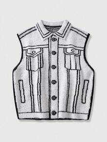 ROMWE MEN Prep 男士秋季单排扣休闲针织背心 - 白色 - 查看 1