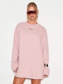 KIZN Oversized T-Shirt Dress Long Sleeve Mini Length Casual Fall Spring Loungewear Loose Fit Streetwear Urban Fashion Basic Essential Winter Layering Piece Tunic Length - Dusty Pink - View 1