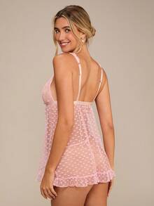 Enchnt 2 Stücke romantisches französisches Stil-Set mit rosa Spitze, Patchwork, Polka Dot Rüschenbesatz, sexy Schlitz Kleid