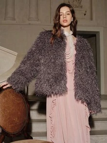 SHEIN Unity Women's Fashionable Faux Fur Jacket, Autumn/Winter - Dusty Purple - View 7