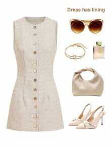 Ellevyn Robe élégante et décontractée sans manches en lin, polyvalente pour le travail et le port quotidien, été