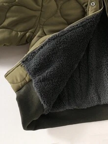 Teen Girl Casual Thickened Padded Coat, Black Furry Collar & Lining, Military Green Ribbed Cuffs & Hem, Suitable For Autumn/Winter Outings, Walking, Commuting, Traveling, Can Be Paired With Long Sleeve Sweaters, Pants - Army Green - View 8