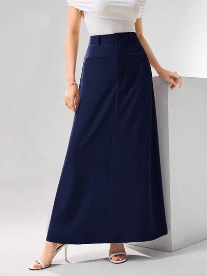 Heiryn 女士纯色高腰优雅A字裙，适合通勤