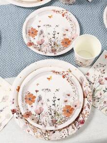 40 件/套野花主题派对装饰一次性餐具，水彩野花蝴蝶派对餐具套装，包括 8 个 7 英寸和 9 英寸一次性纸盘、8 个纸杯、16 个餐巾纸、纸餐具适合家庭节日派对春季餐具风格生日用品、派对礼物 - 野花主題 - 查看 6