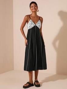 Travachic Robe mi-longue bustier en dentelle avec passepoil bohème, robe de resort. Robe mi-longue en dentelle, style automne chic, tenue de sortie, tenues élégantes, style campagne pour femmes, robe de dîner de croisière, vêtements d'automne pour femmes, robes d'automne pour femmes, robes élégantes pour femmes - Noir - Voir 7