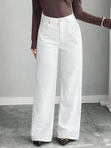 Selianne Jeans casual e versatili a gamba dritta con texture e colore unito - Bianco - Visualizzare 1