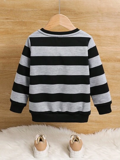 SHEIN Young Boy Fitted Crew Neck Raglan Sleeve Striped Sweatshirt,In Fall/Winter
