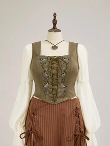 ROMWE EDITION Blusa de tirantes verde con bordado de mariposa y flores, talla grande - Burdeos - Ver 3