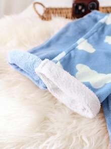 4 件套女婴情人节可爱心形和云朵印花圆领长袖上衣和柔软羊毛睡衣套装 - 藍白色 - 查看 5