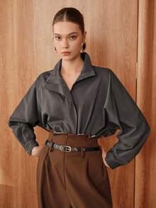 Chiquease Women's Casual Loose Fit Long Sleeve Shirt Western Blouse Western Tops Top With Scarf Black Western Top Gray Blouse  Business Casual Women - Khaki - View 3