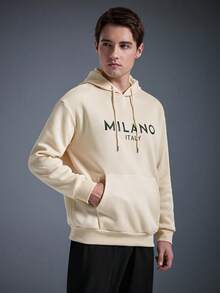 Driftmere DRIFTMERE Men Italian Graphic Print Casual Sports Commuting Versatile Letter Long Sleeve Hooded Fleece Sweatshirt, Track Hoodie For Men