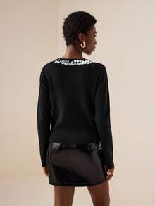 Vesra Women's Round Neck Long Sleeve Jacket With Metal Zipper, Sequin & Shiny Trim, Thin Cardigan Fall Winter Cloth For Women - Multicolor - View 2