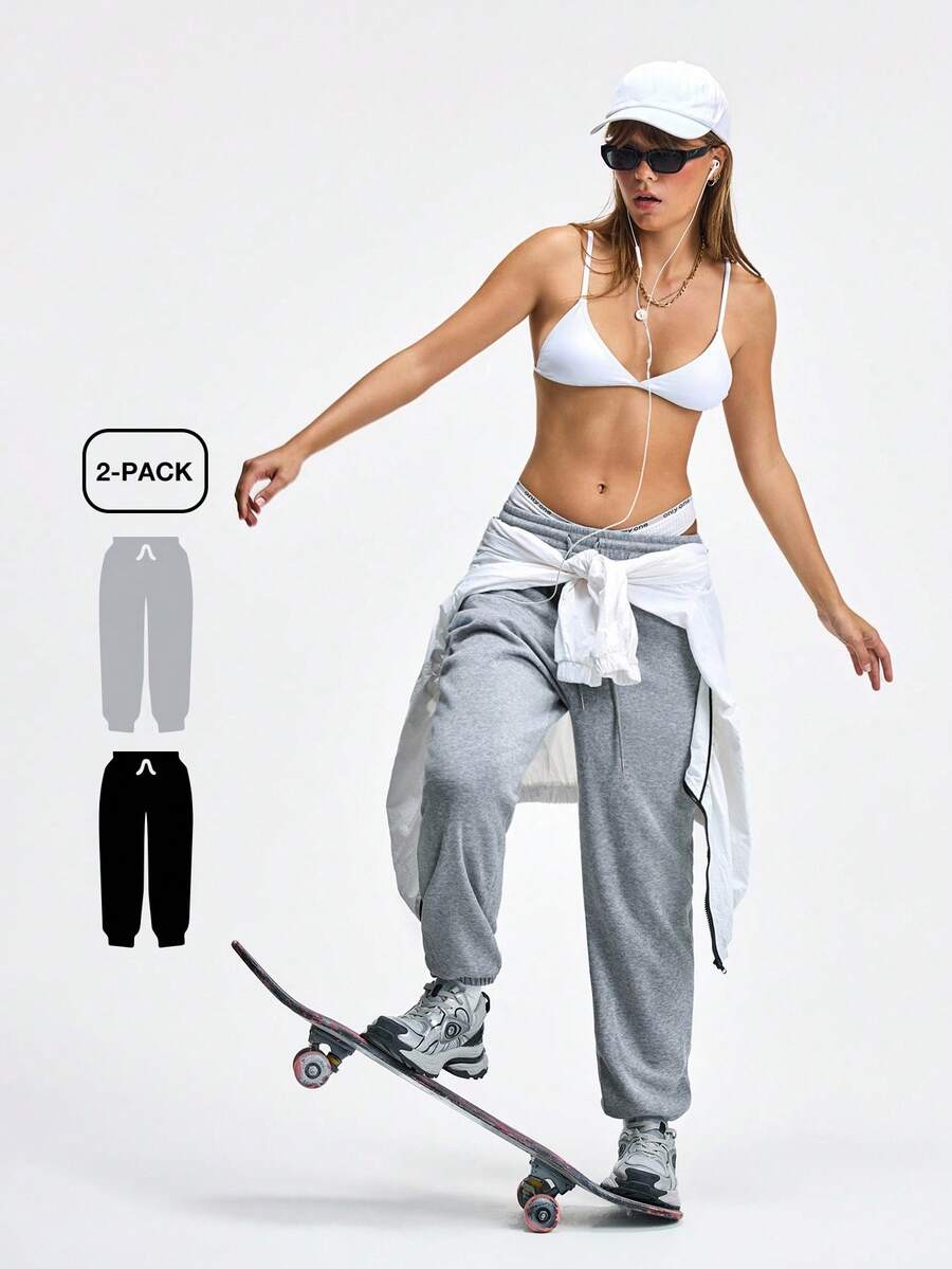 LOUNGEISTA 新款女士两件套保暖休闲抽绳运动裤家居服女士运动裤睡衣秋冬保暖裤适合居家保暖户外运动聚会，秋季服装，透气舒适家居裤 - 彩色 - 查看 1