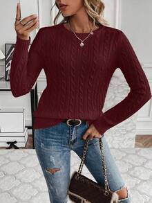 EMERY ROSE Women's Casual Twist Cable Pattern Crew Neck Long Sleeve Sweater, Autumn, Christmas