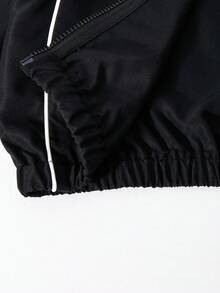 Sparklyn 3pcs/Set Tween Girls Casual Outfit, Includes: Hooded Zip-Up Short Jacket With Ribbed Trim, White Camisole, And Wide Leg Pants, Autumn Ensemble Fall Winter - Black - View 7