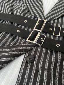 Sunspun Plus Size Women Striped Lapel NeckLong Sleeve Dark Casual Blazer Jacket, Autumn Fall Cloth For Women Winter