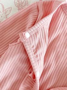 4 件套新生儿花卉印花头带、连脚连体衣、罗纹连体衣和襁褓毯套装，适合所有季节的舒适家居服 - 粉色 - 查看 7