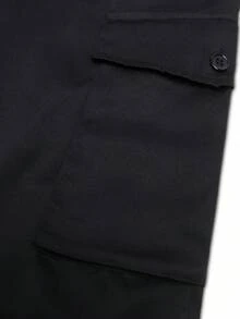 Manfinity Homme 秋季大码男士纯色抽绳腰带口袋褶皱休闲裤 - 黑色 - 查看 5