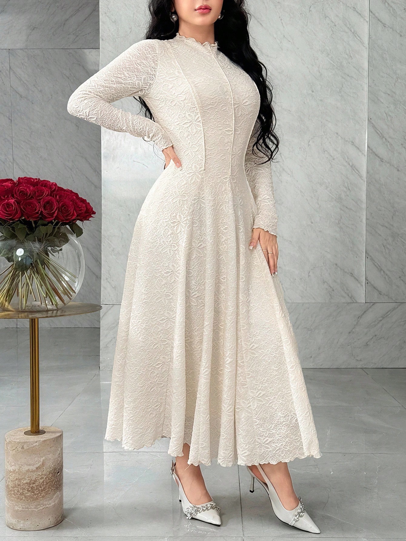 Feyla فستان أنيق وأنثوي للنساء بأكمام طويلة مزين ب...