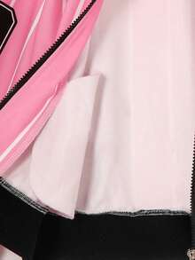 Chaqueta de béisbol casual de niña con contraste de color y flores 3D, adecuada para primavera y otoño - Rosa - Ver 7