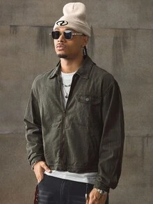 AXEPEAK Men's Long Sleeve Casual Washed Zip-Up Collar Jacket, Fall, Winter