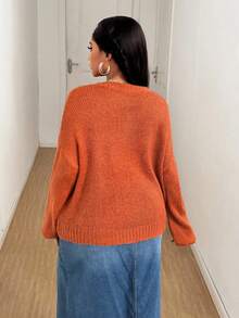 Maweii كنزة صوفية كاجوال بياقة طاقم وأكمام طويلة منسدلة بنمط نجمة خماسية للنساء ذوات الحجم الكبير، لون برتقالي، مناسبة للخريف والشتاء