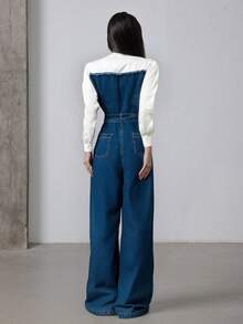 Heiryn 女士蓝色连体裤二合一套装 配有腰带 阔腿裤 春夏连体裤