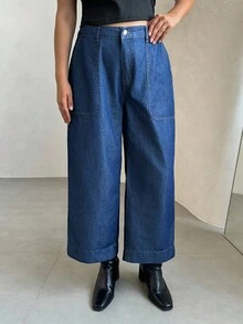 Auralis Plus Size Women Pocket Loose Flared Casual Versatile Jeans Summer