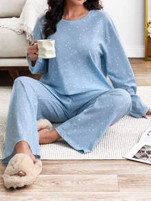 EURMUSE 2 pezzi Set pigiama in cotone con motivo a stelle, set pigiama leggero blu con set pigiama a stelle, set pigiama da donna morbido - Multicolore - Visualizzare 5