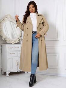 SHEIN Clasi Curvy Plus Size Women's Khaki Double-Breasted Lapel Belted Long Trench Coat With High-Quality Plaid Fabric Lining And Pockets,Comfortable And Warm From The Cold,2025 New,Fall Women Clothes, Winter Clothes For Women,Vintage,Going Out Outfits,Fall Outfits,Trench Coat,Winter For Women,Fall Clothes Plus Size, Office Outfits For Women,Fall Outfits For Women,Classy Outfits For Women,Women's Fall Clothes,Halloween,Halloween Costumes,Halloween Clothes Women,Old Money Style Women,Fall Clothes For Women,Business Casual Woman,Office Outfits For Women,Work Outfits For Women,Business Professional Women,Business Casual Outfits Women,Office Attire For Women,Office Wear,Suitable For Multiple Occasions Autumn