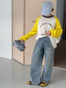 DAZY 秋冬款 Tween 女童蝴蝶结刺绣牛仔裤