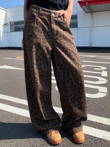 DAZY Quần jeans ống đứng dáng rộng thoải mái cho nữ, hàng mới về mùa hè - màu nâu - Xem 6