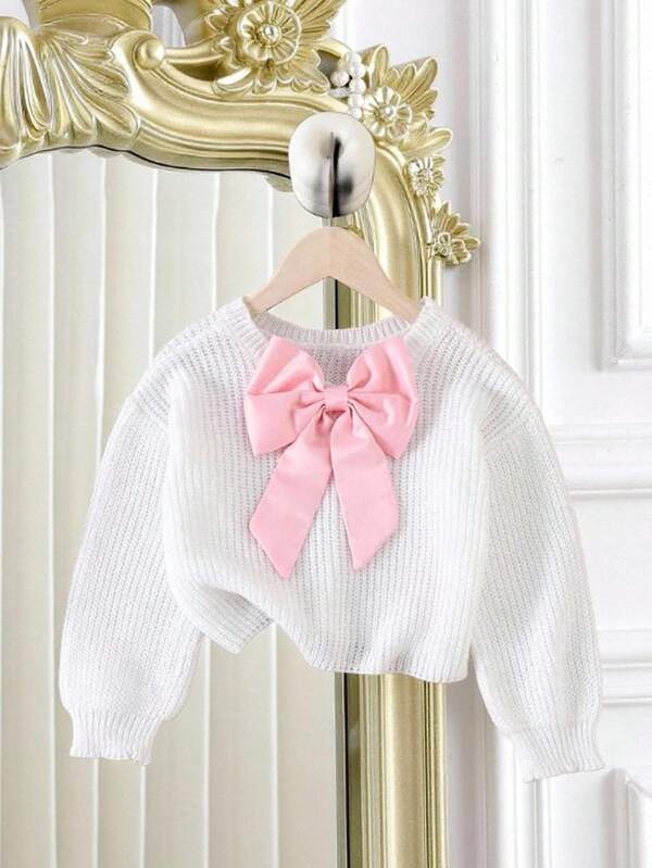 SHEIN Young Girls SweatersYoung Girls Sweaters (Small) Casual And Elegant Style, White Classic Three-Dimensional Detachable, Red Extra-Large Butterfly Flower Decoration, Fashionable And Hot, Beaded Stitching, Round Front And V-Neck Back, Short Style, Soft And Comfortable For Autumn And Winter, Suitable For Daily Scenes, Suitable For  Scenes, Suitable For Traveling Scenes, Suitable For Vacation Scenes, Suitable For Attending Banquet Scenes, Suitable For Performing On Stage, Suitable For Returning To School Fall