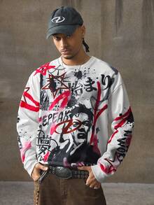 AXEPEAK Herren Lässig Pullover mit Buchstaben- und Ziffern-Muster, Rundhalsausschnitt, Langarm, Fleece, für Herbst und Winter - Weiss - Übersicht 1