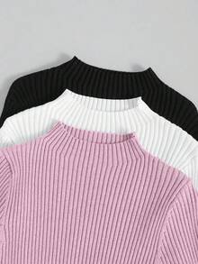 Franclia Suéter básico casual de mujer de unicolor con cuello alto acanalado - Multicolor - Ver 5