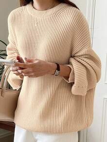 DAZY Loose Fit Crew Neck Casual Long Sleeve Sweater Fall/Winter - Apricot - View 1
