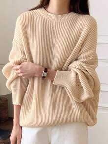 DAZY Loose Fit Crew Neck Casual Long Sleeve Sweater Fall/Winter - Apricot - View 6