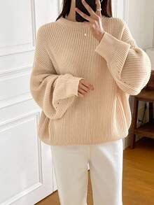 DAZY Loose Fit Crew Neck Casual Long Sleeve Sweater Fall/Winter - Apricot - View 7