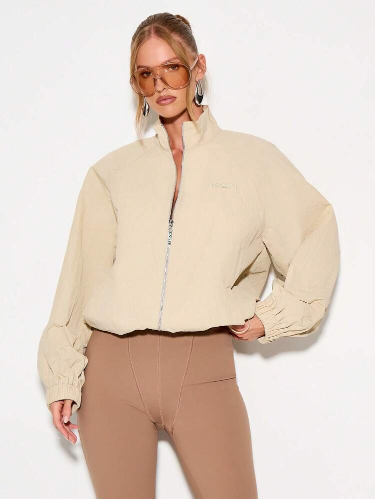 KIZN 軽量テクニカル スタンドカラー ウインドブレーカージャケット、伸縮性のあるカフス、クォータージップ、ファッションストリートウェア 春秋アウター