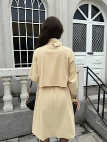 Firerie Women's Casual Commute Daily Fashion New Modern Urban Asymmetric Cinched Waist Waist A-Line Long Sleeve Khaki Mid-Length Trench Coat Fall Winter Clothes For Women Women's Winter Coat Women's Winter Jacket Fall Outfits For Women