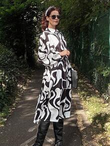 Livesso Vestido de longitud media con cintura ceñida y estampado de cebra para mujer - Blanco y Negro - Ver 2