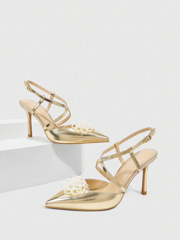 CUCCOO SZL 9,2 cm Zapatos de tacón elegantes con punta afilada, tacones altos de color dorado