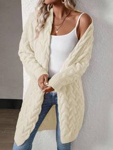 EMERY ROSE Casual Solid Color Long Loose Fit Cardigan For Women,Fall - Apricot - View 3