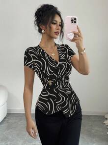 EMERY ROSE Áo cánh xếp ly tay bồng bềnh trang trí kim loại thanh lịch dành cho nữ, thích hợp cho đi làm hàng ngày, đi chơi, hẹn hò, áo nỉ Halloween, trở lại trường, lễ Tạ ơn - Nhiều màu - Xem 4